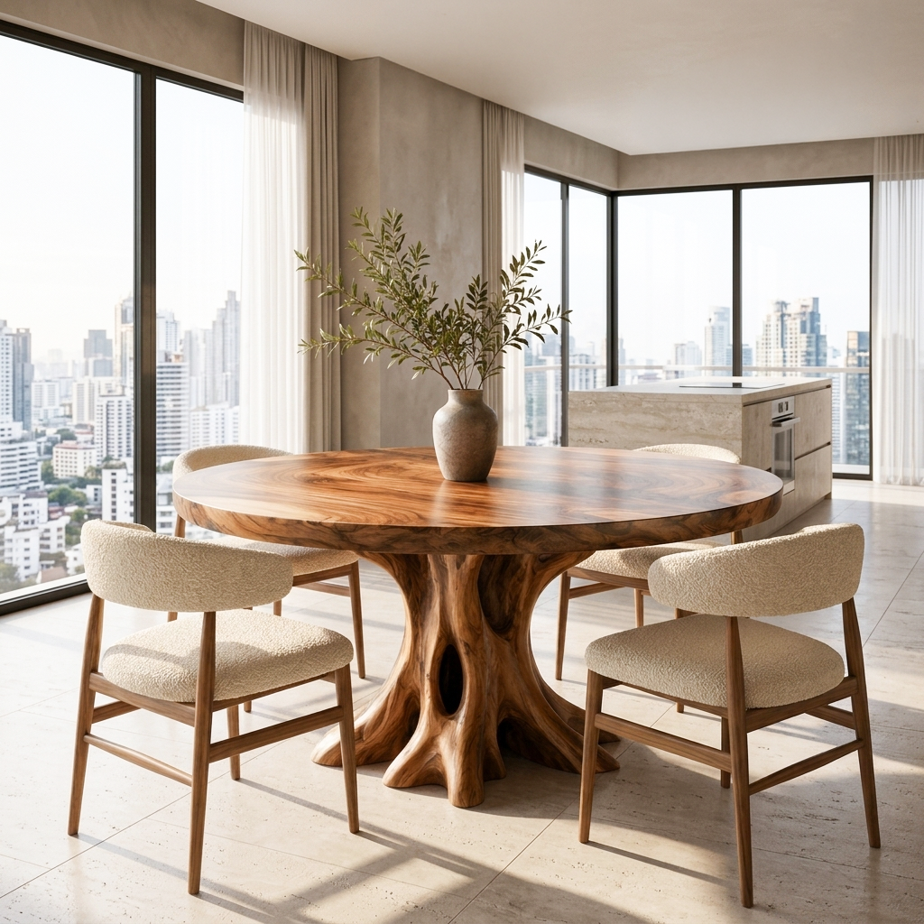 Contemporary Round Dining Table Inspired Tree Pedestal For Luxury