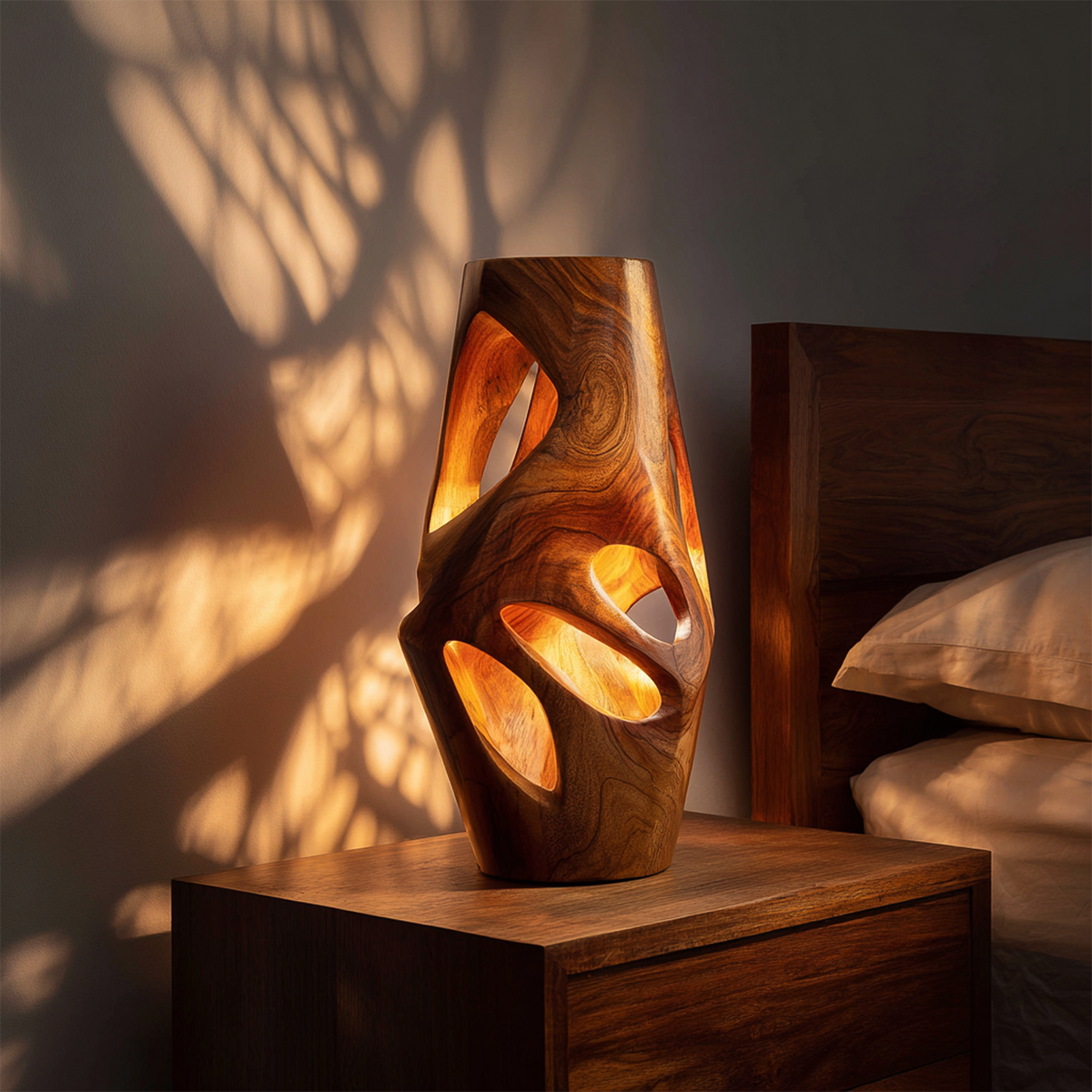 Wood Table Lamp, Industrial Ambient Bedside Light for Lounge or Bar