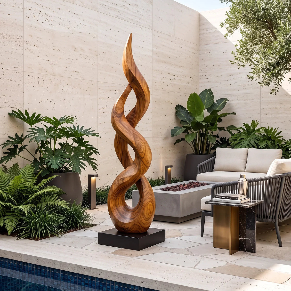 Farmhouse Twisted Wood Sculpture For Outdoor Garden Patio Decor