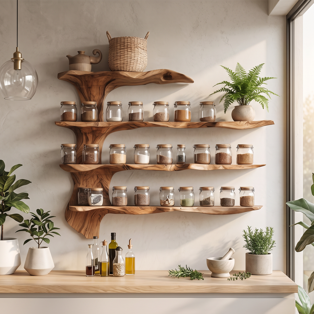 Kitchen Spice Rack Cabinet, Mid Century Monkeypod Wood Wall Storage