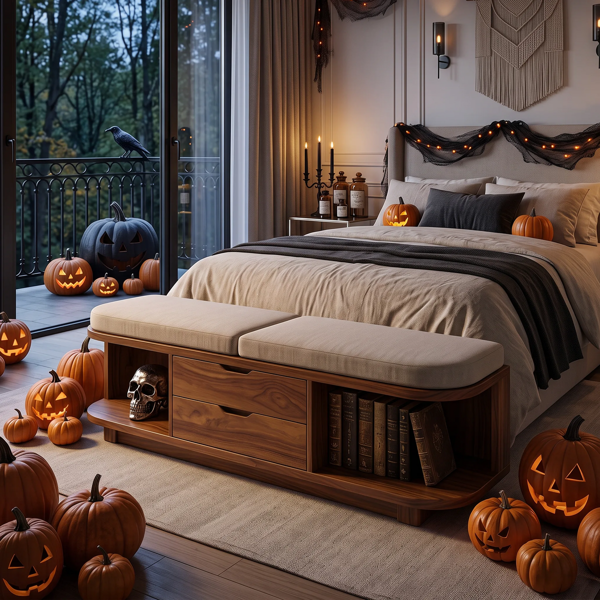 Halloween Storage Bench Cushion For Spooky Bedroom Decor