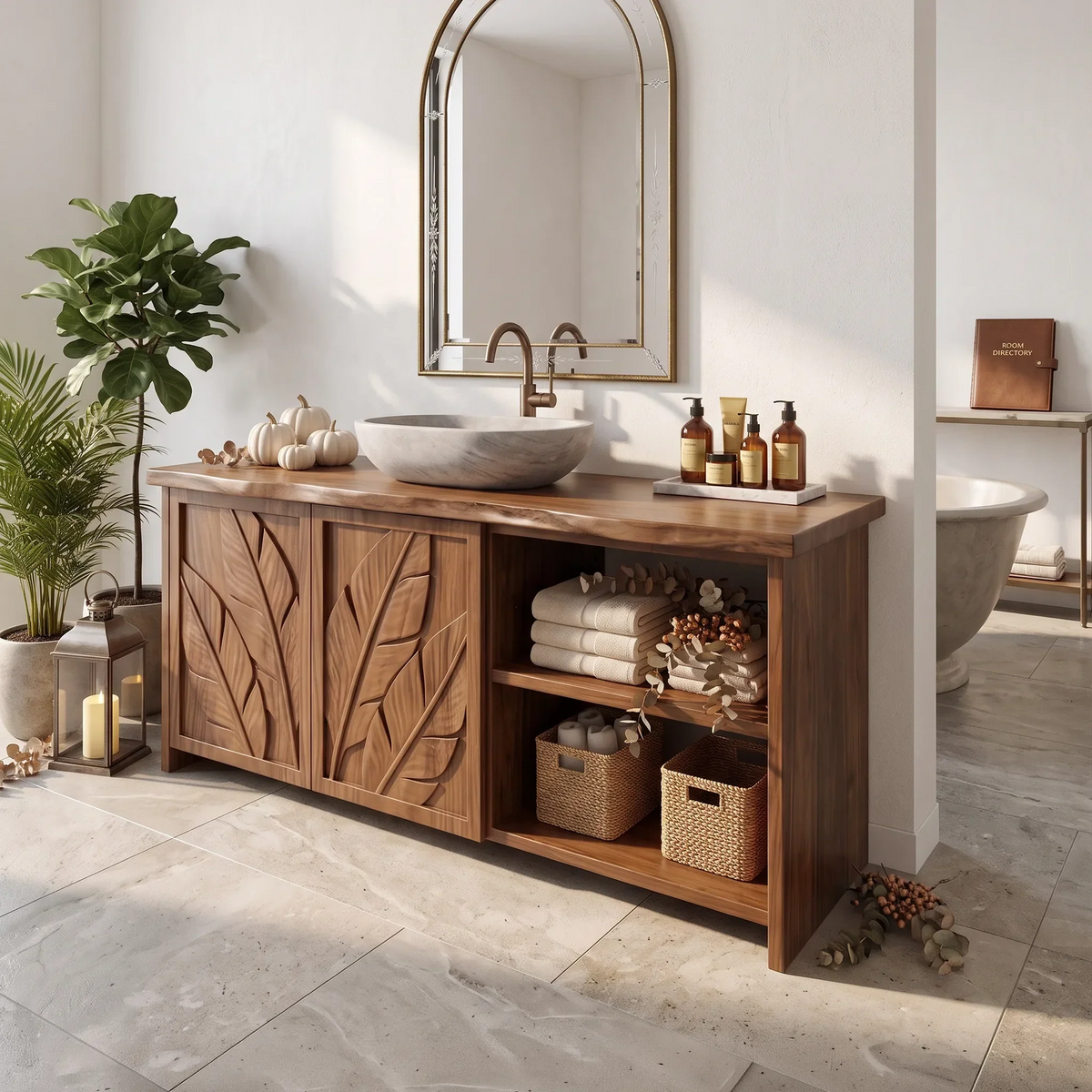 Handcrafted Rustic Pumpkin Bathroom Vanity Wellness Suite