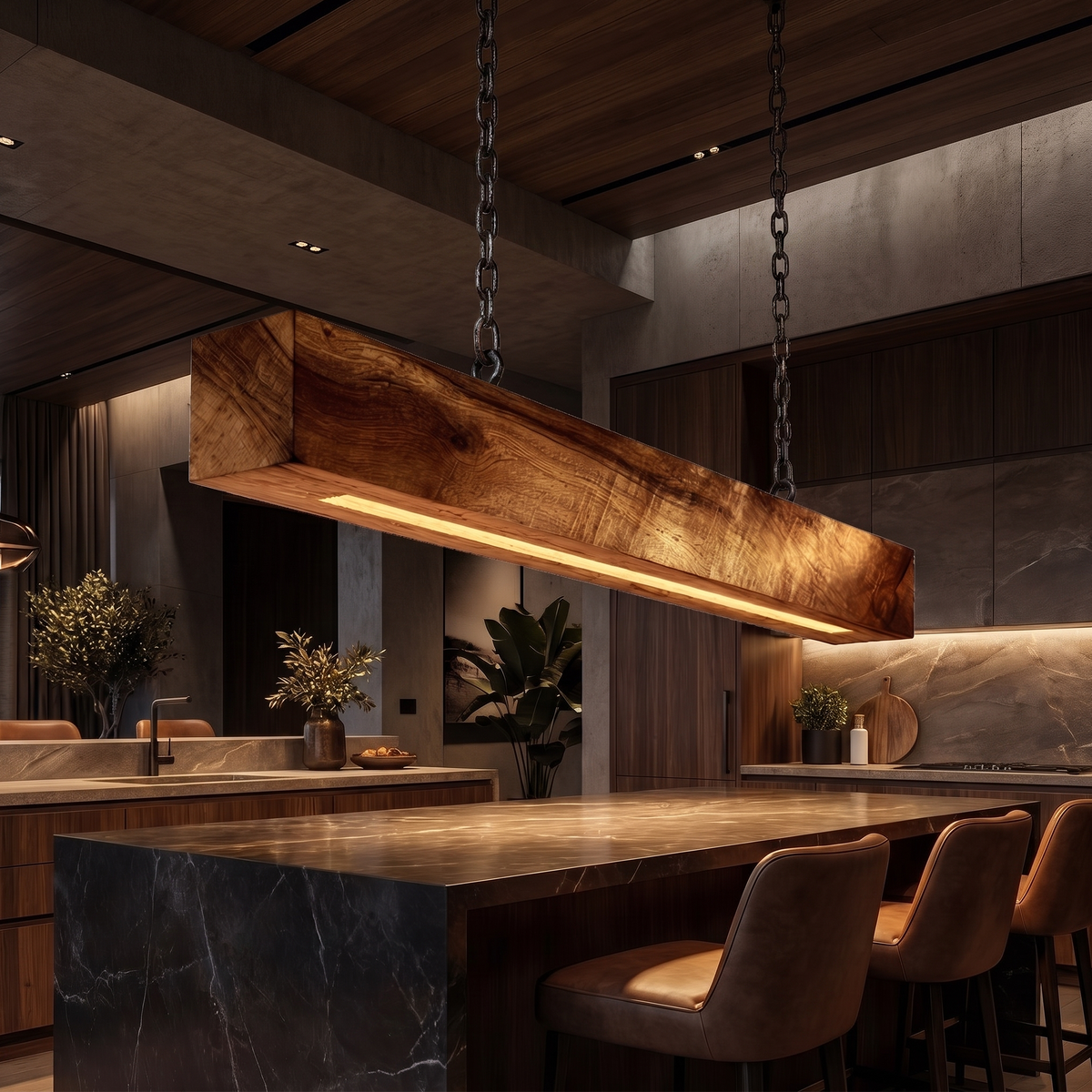 Wood Accent Lamp, Modern Sculptural Light for Kitchen Counter