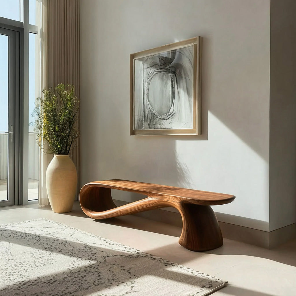 Minimalist Wooden Bench, Contemporary Entryway and End of Bed Seat