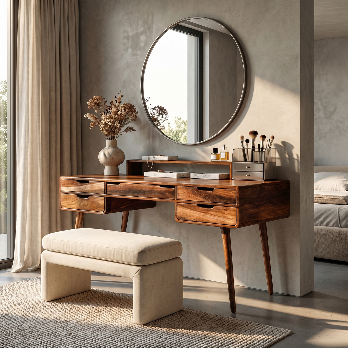 Classic Wooden Makeup Vanity Desk, Handcrafted Dressing Table with Storage Drawers for Bedroom Beauty Area & Dressing Room