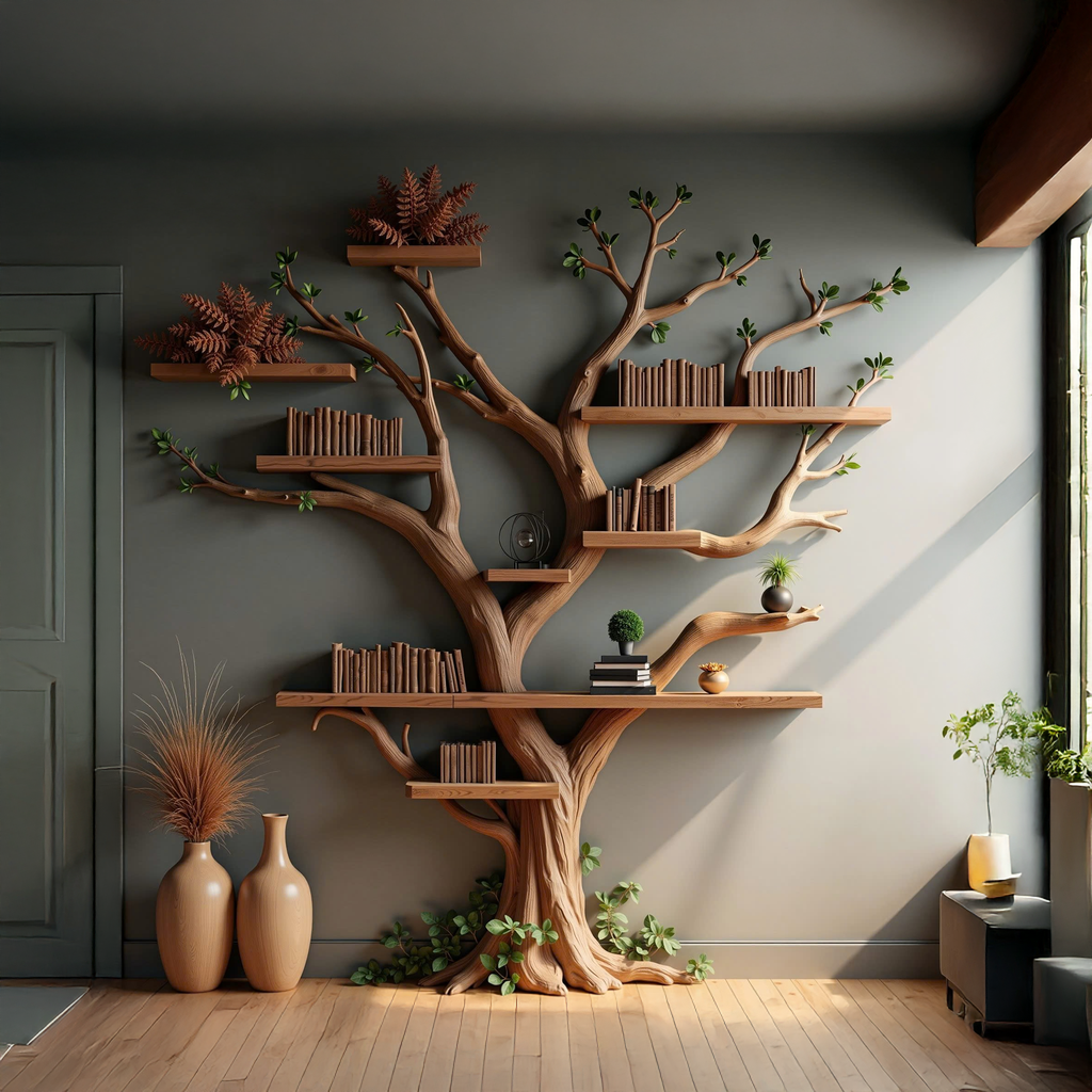 Live Edge Bookshelf Rustic Modern Shelf Decor Home