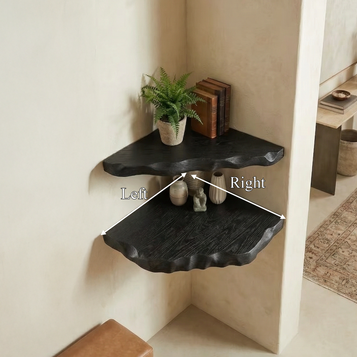 Corner Shelf, Black Rustic Solid Wood Wall Mounted Display Rack
