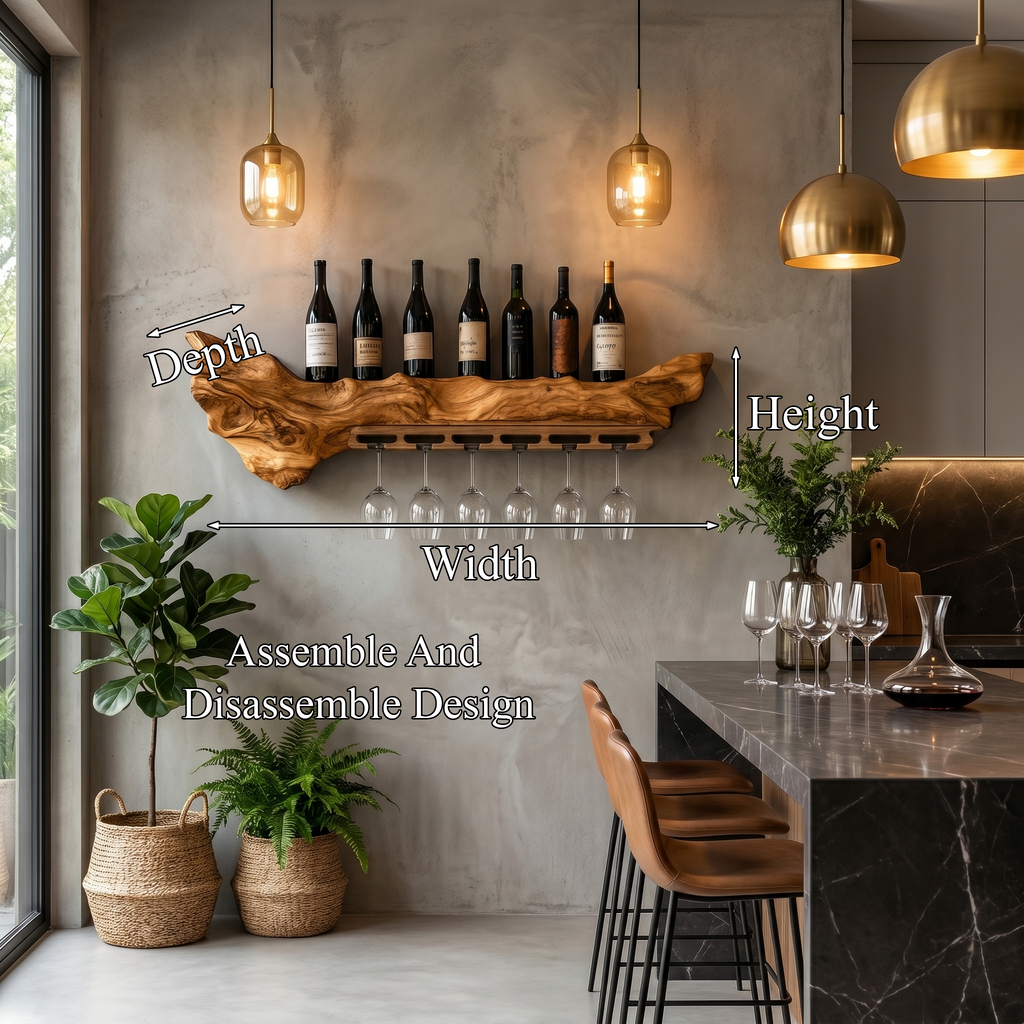 Live Edge Wine Rack, Wall Mounted Bottle and Stemware Holder