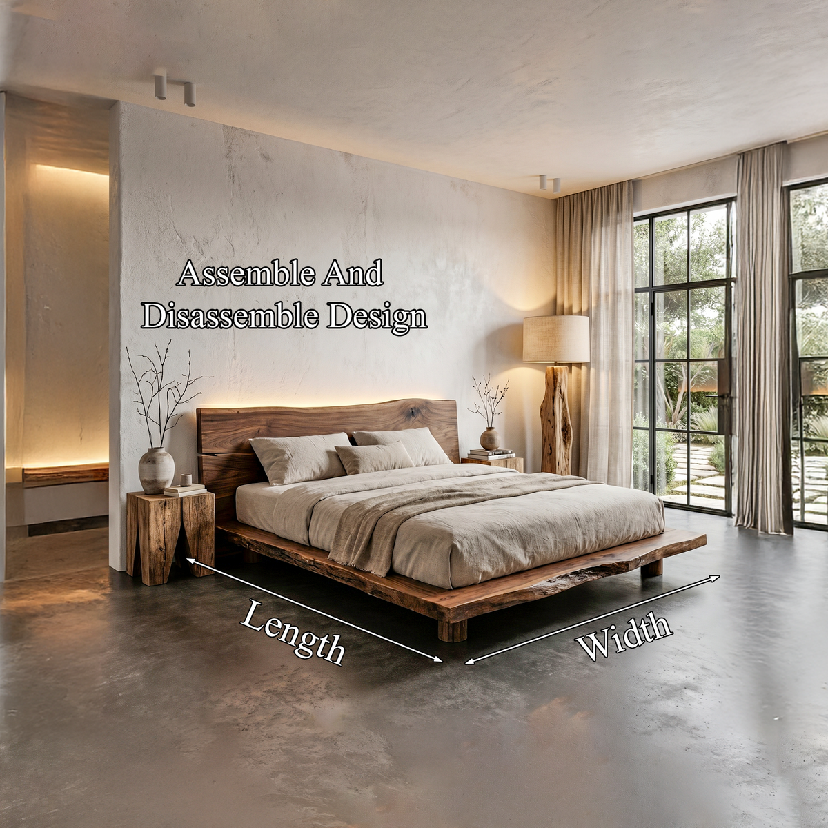 Live Edge Bed Frame, Rustic Solid Wood Platform Bed with Headboard