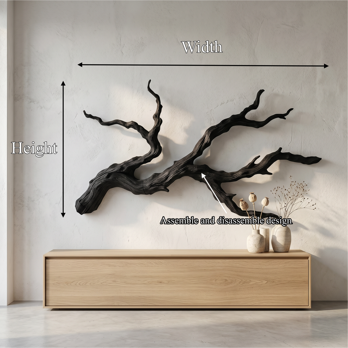 Branch Wood Wall Art, Rustic Tree Limb Sculpture for Living Room