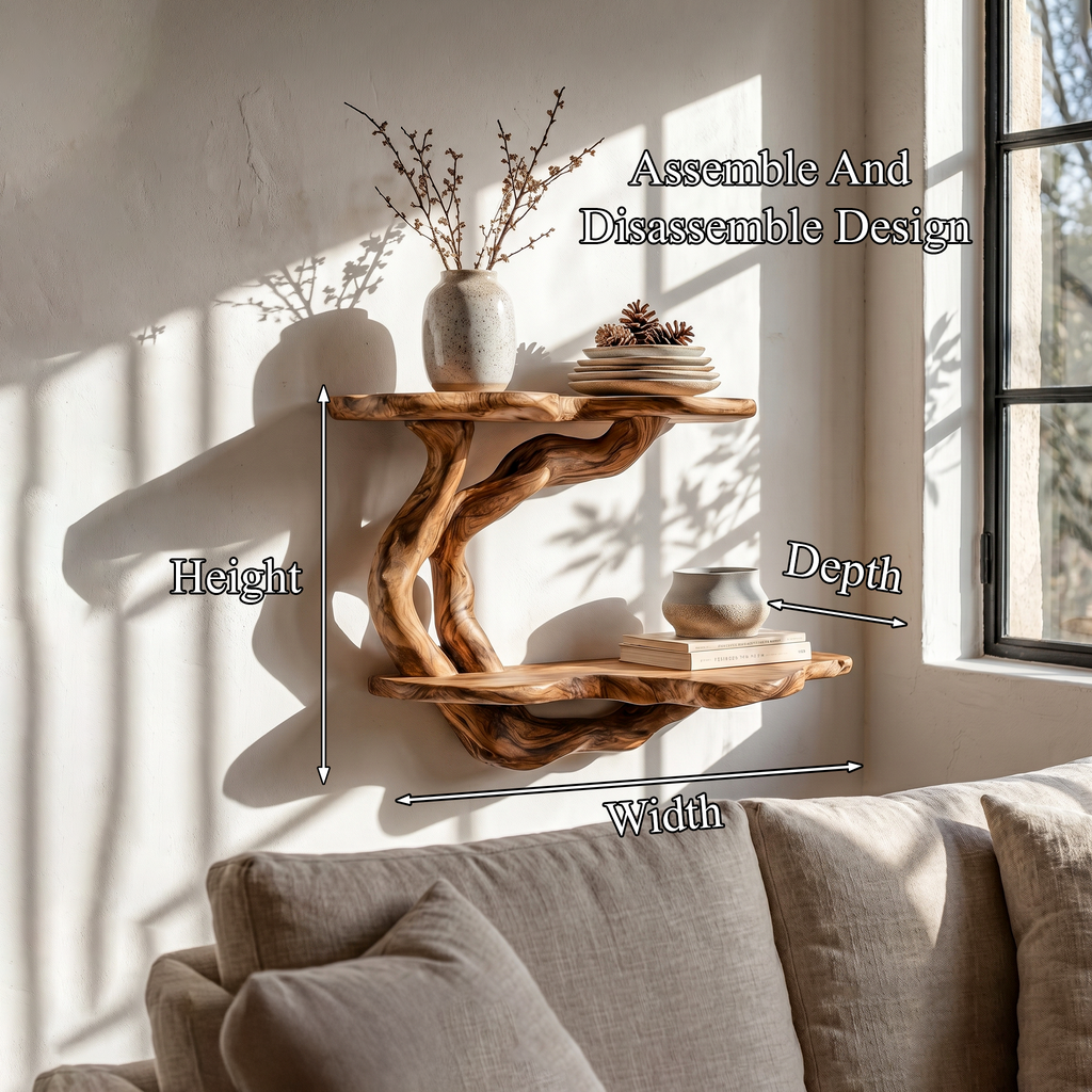 Tree Floating Shelf, Sculptural Wood Wall Shelf for Living Room