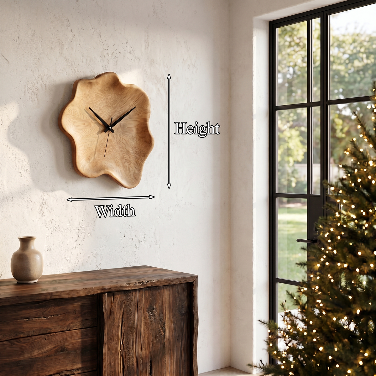 Organic Wooden Wall Clock with Natural Live Edge Design for Living Room and Entryway