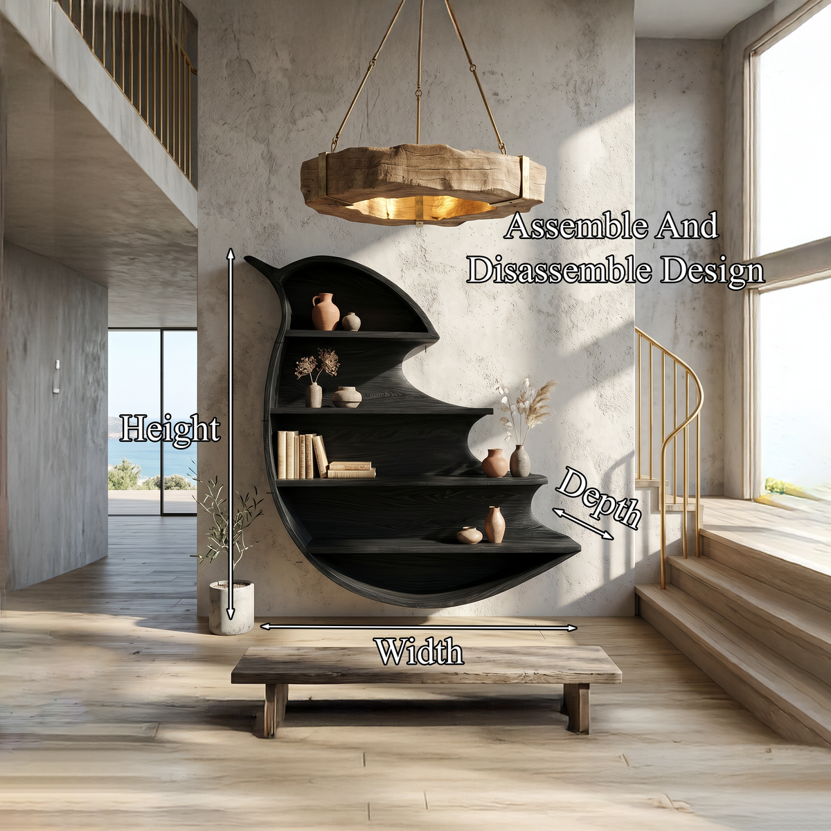 Artistic Wave Bookcase With Wall Mounted Display Storage For Entryway