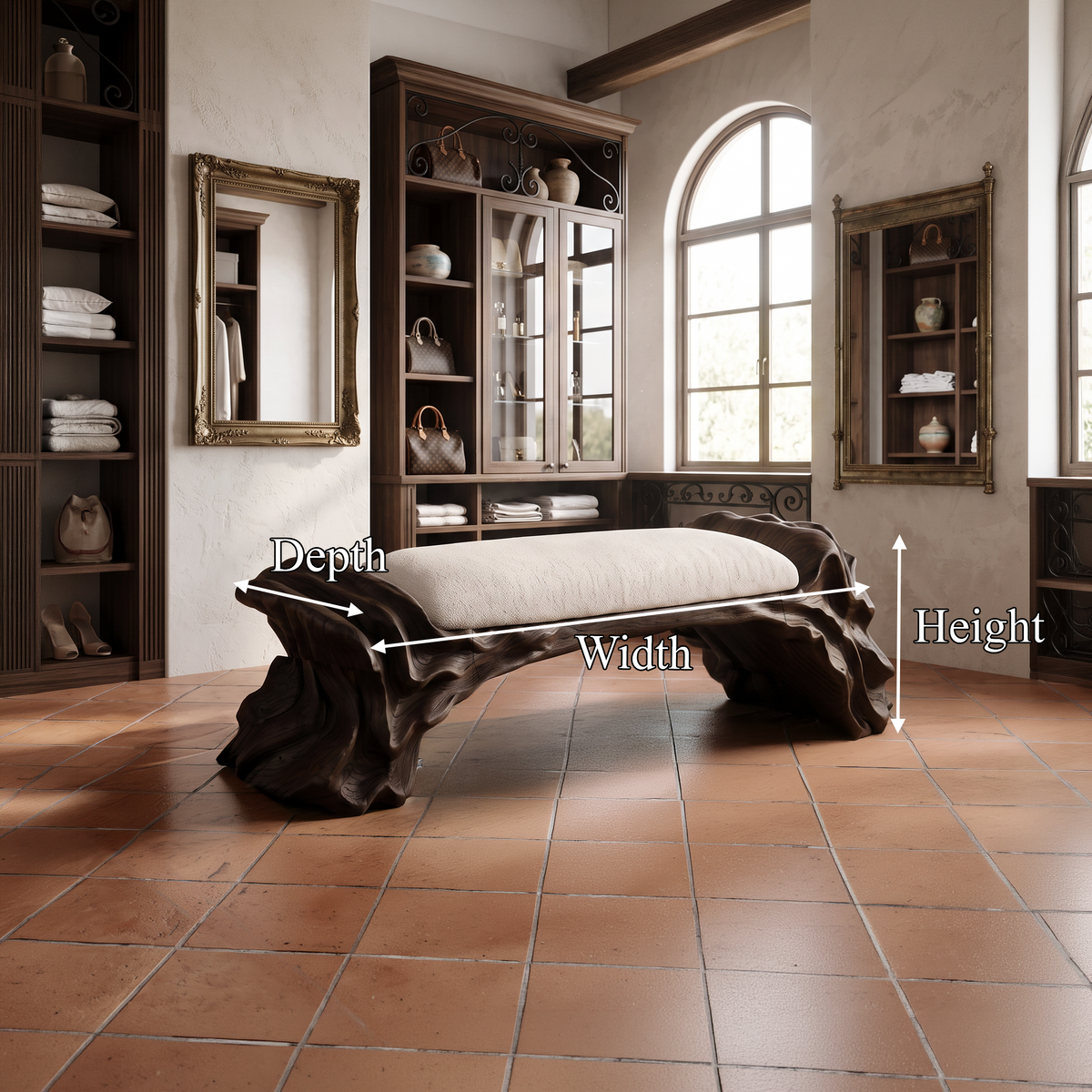Contemporary Halloween Wood Bench With Oyster Inspired Base For Reading Nook