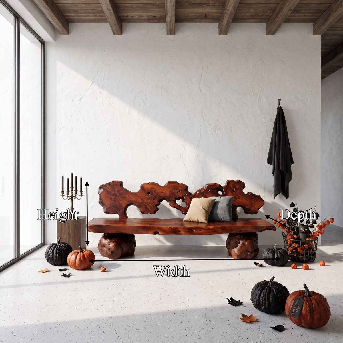Contemporary Halloween Garden Bench With Interwoven Branch Design For Patio