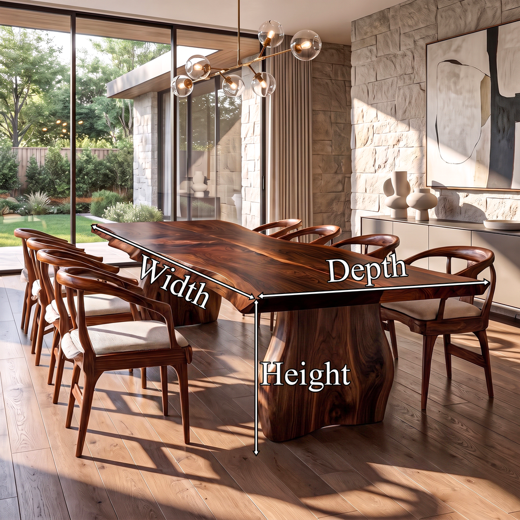 Contemporary Dining Table With Asymmetrical Natural Edge Top For Dining Room