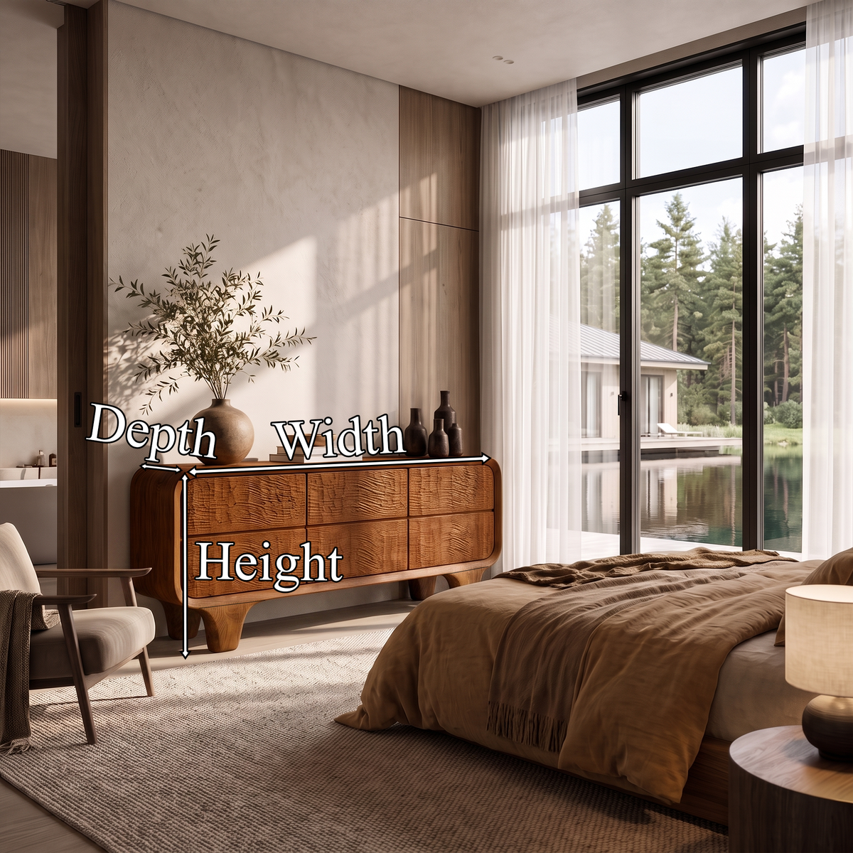 Contemporary Solid Wood Dresser With Smooth Curved Corners For Bedroom