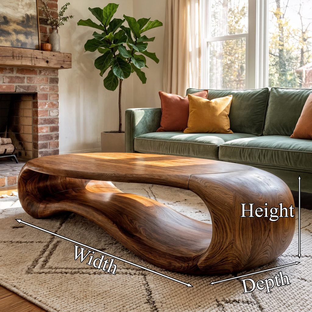 Sculptural Coffee Table, Modern Abstract Solid Wood Center Table