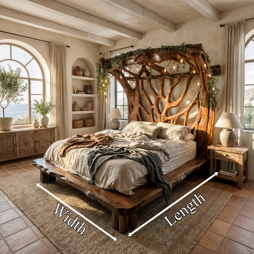 Tree Bed Frame, Rustic Solid Wood Queen or King Bed for Modern Bedroom