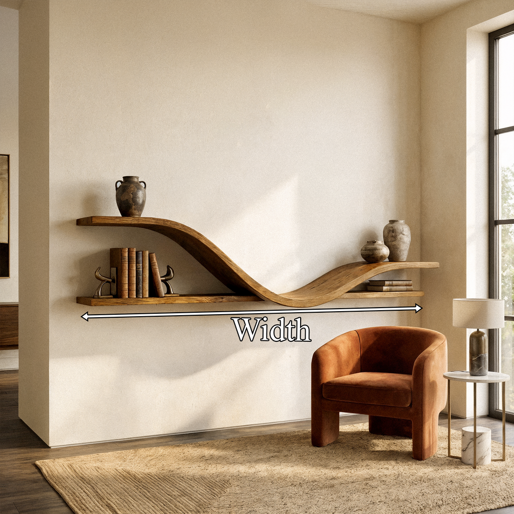 Curved Floating Shelf, Organic Modern Wood Wall Display for Hallway