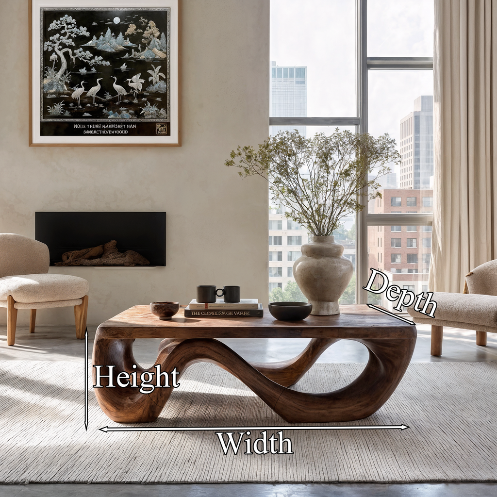 Farmhouse Coffee Table With Sculptural Open Wood Base For Living Room