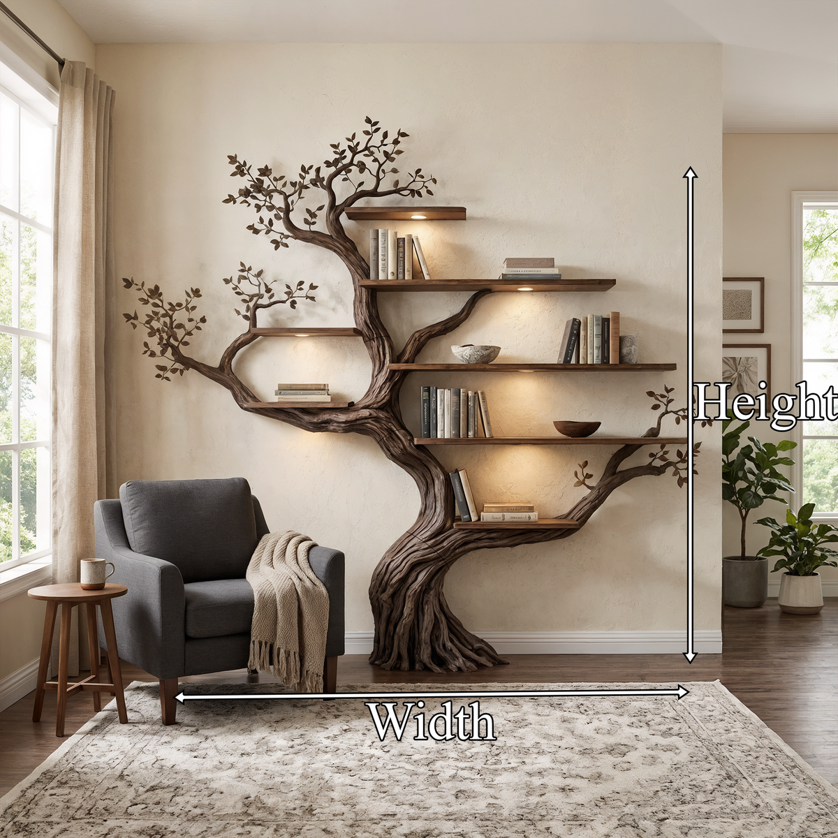 Wall Mounted Tree Bookshelf, Flowing Branch Floating Bookcase