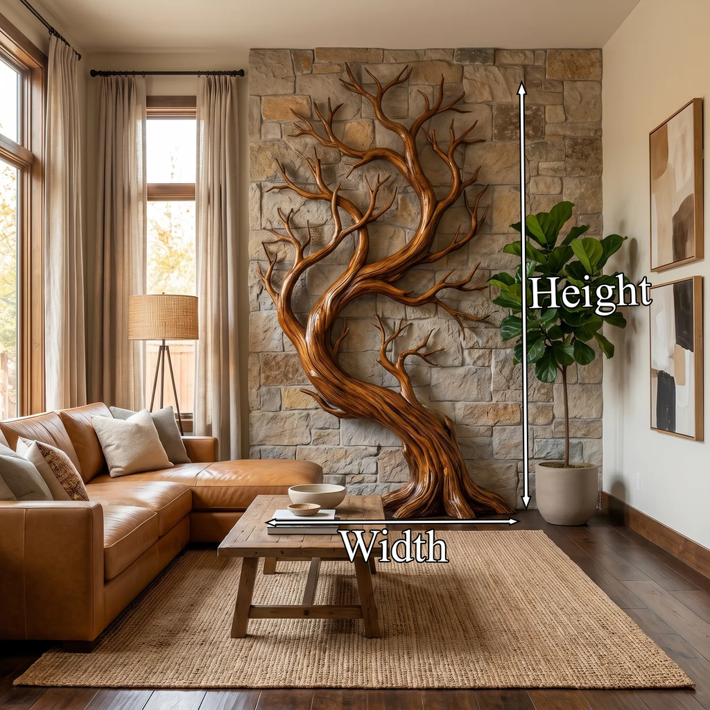 Tree Wall Art Sculpture, Large Rustic Carved Wood Decor for Hallway