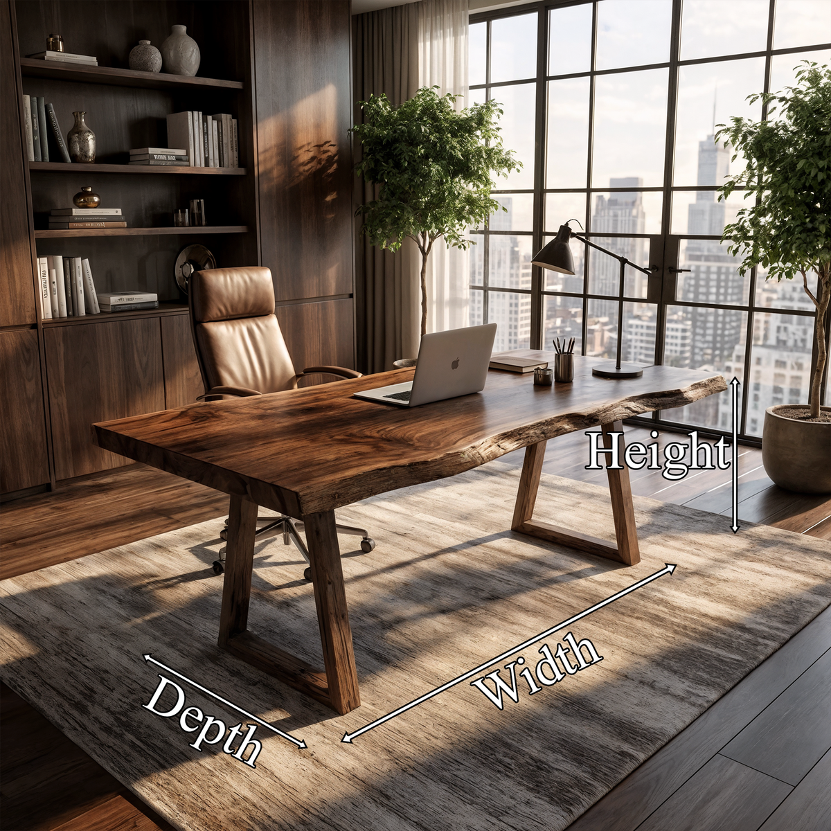 Rustic Work Desk, Natural Hardwood Desk for Bedroom and Studio
