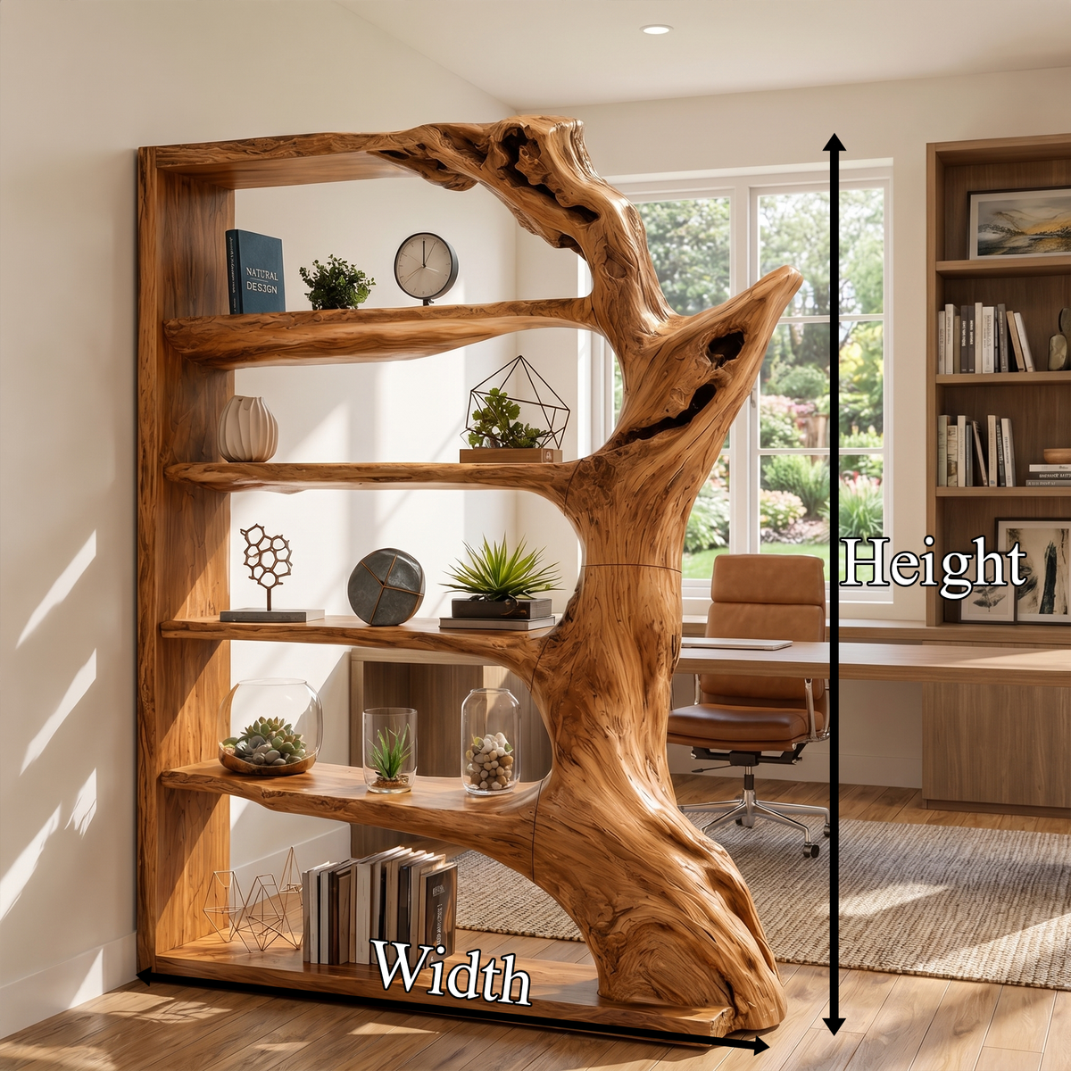 Contemporary Tree Bookshelf, Artistic Solid Wood Branch Book Display Rack Organizer