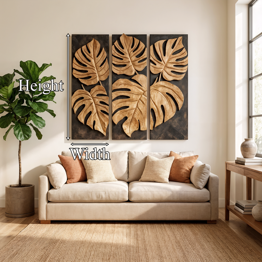 Carved Monstera Leaf Wall Art, Tropical Solid Wood Botanical Panel