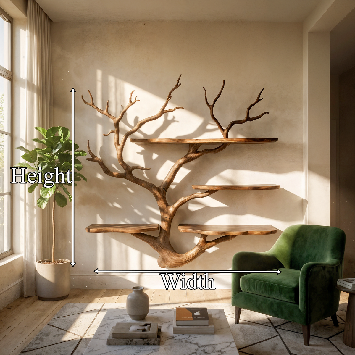 Sculptural Tree Wall Shelf, Branch Floating Bookshelf for Art Studio