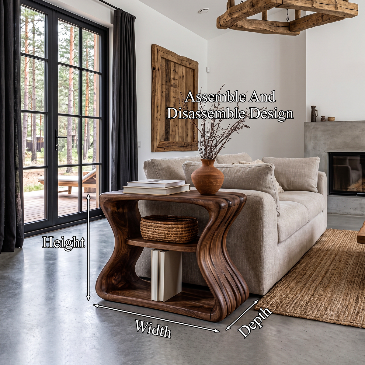 Contemporary Beside Table With Flowing Curved Frame For Living Room