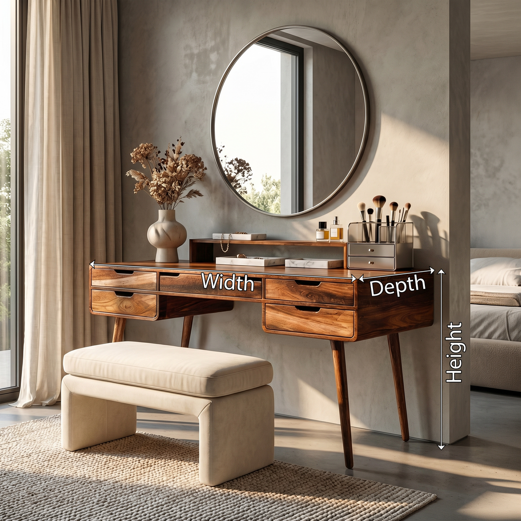 Classic Wooden Makeup Vanity Desk, Handcrafted Dressing Table with Storage Drawers for Bedroom Beauty Area & Dressing Room