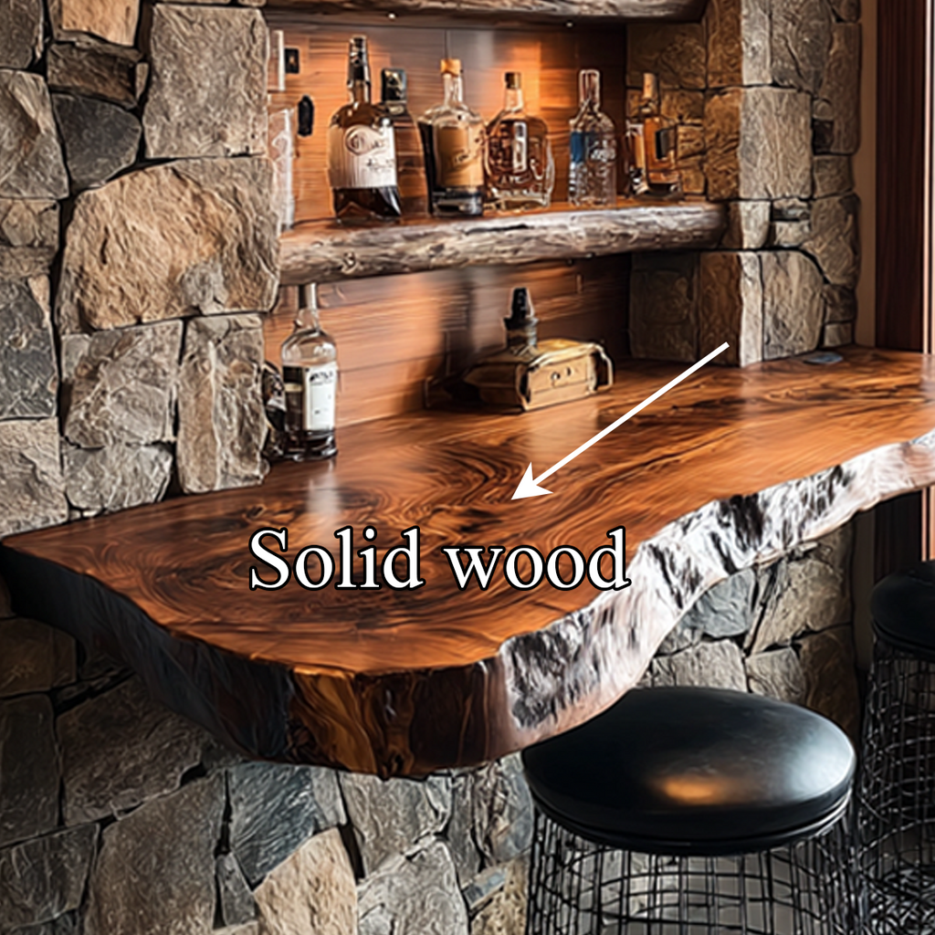Live Edge Floating Bar Table, Wall-Mounted Solid Wood Dining Shelf