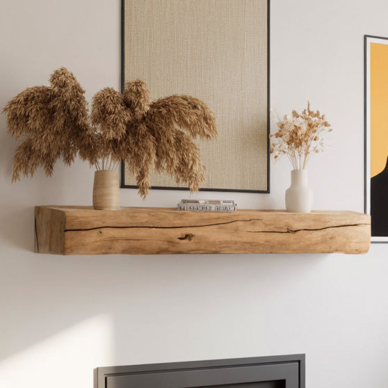 Live Edge Fireplace Mantel, Rustic Solid Wood Beam Shelf