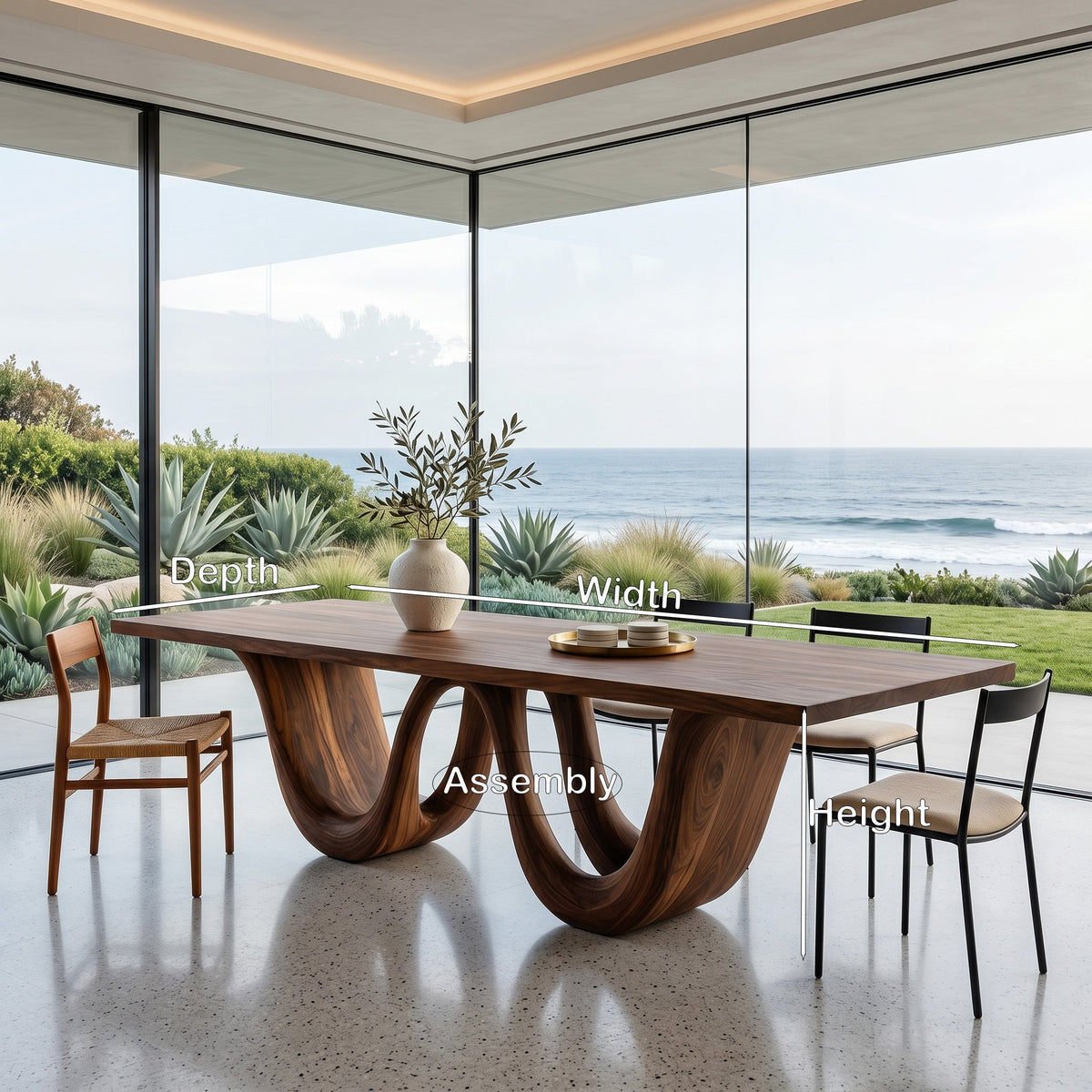 Contemporary Two Wavy Legs Dining Table For Dining Room
