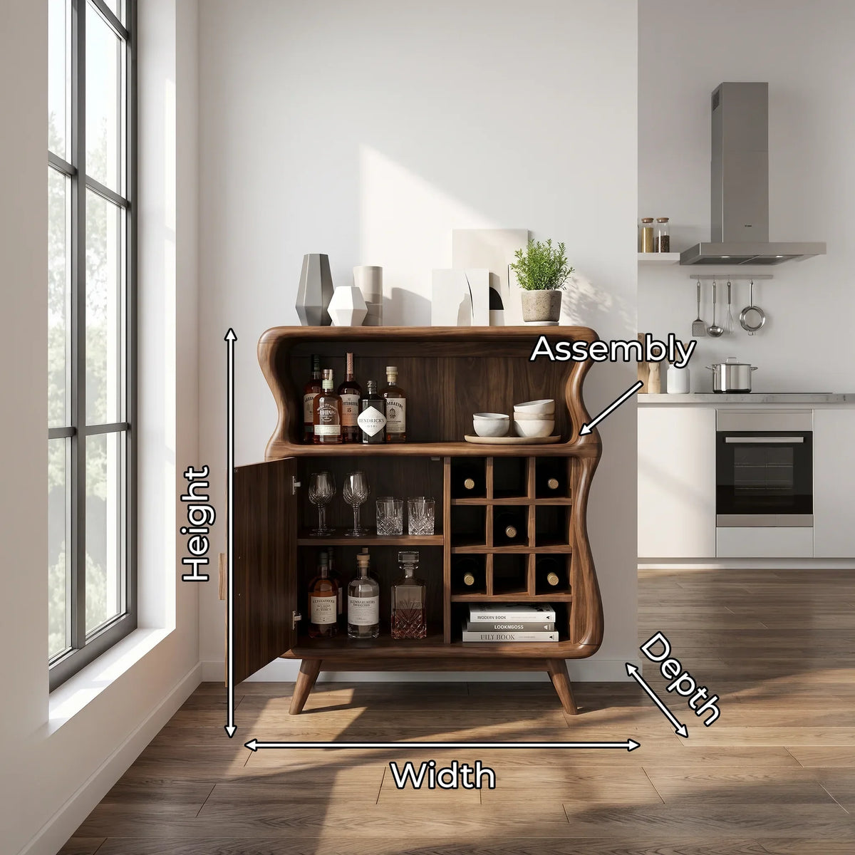 Mid Century Bar Cabinet with Storage Modern Kitchen