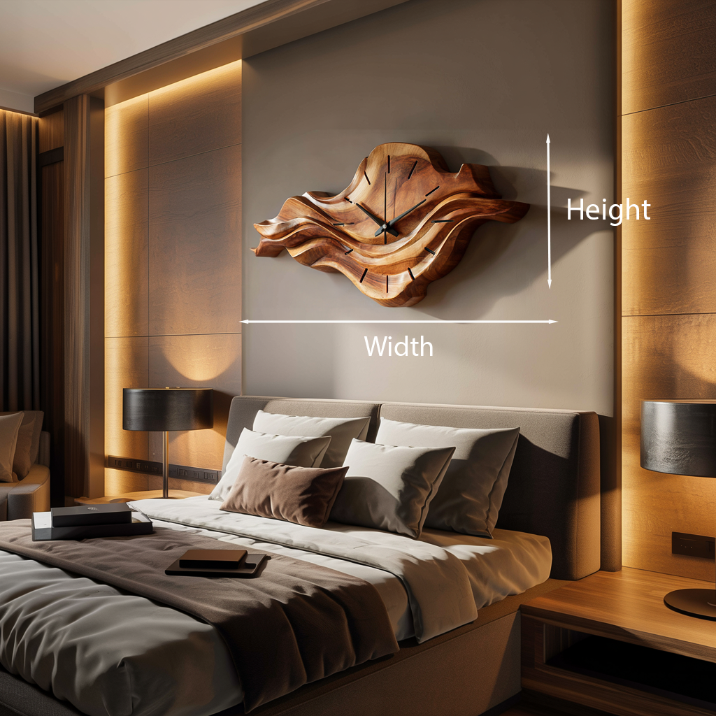 Contemporary Wooden Wall Clock with Unique Wave Sculpture for Home