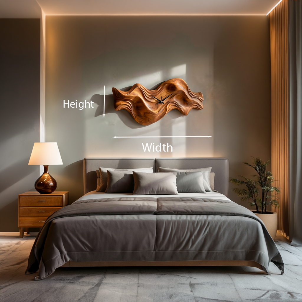 Modern Wooden Wall Clock, Organic Wave Solid Wood Hanging Art Timepiece