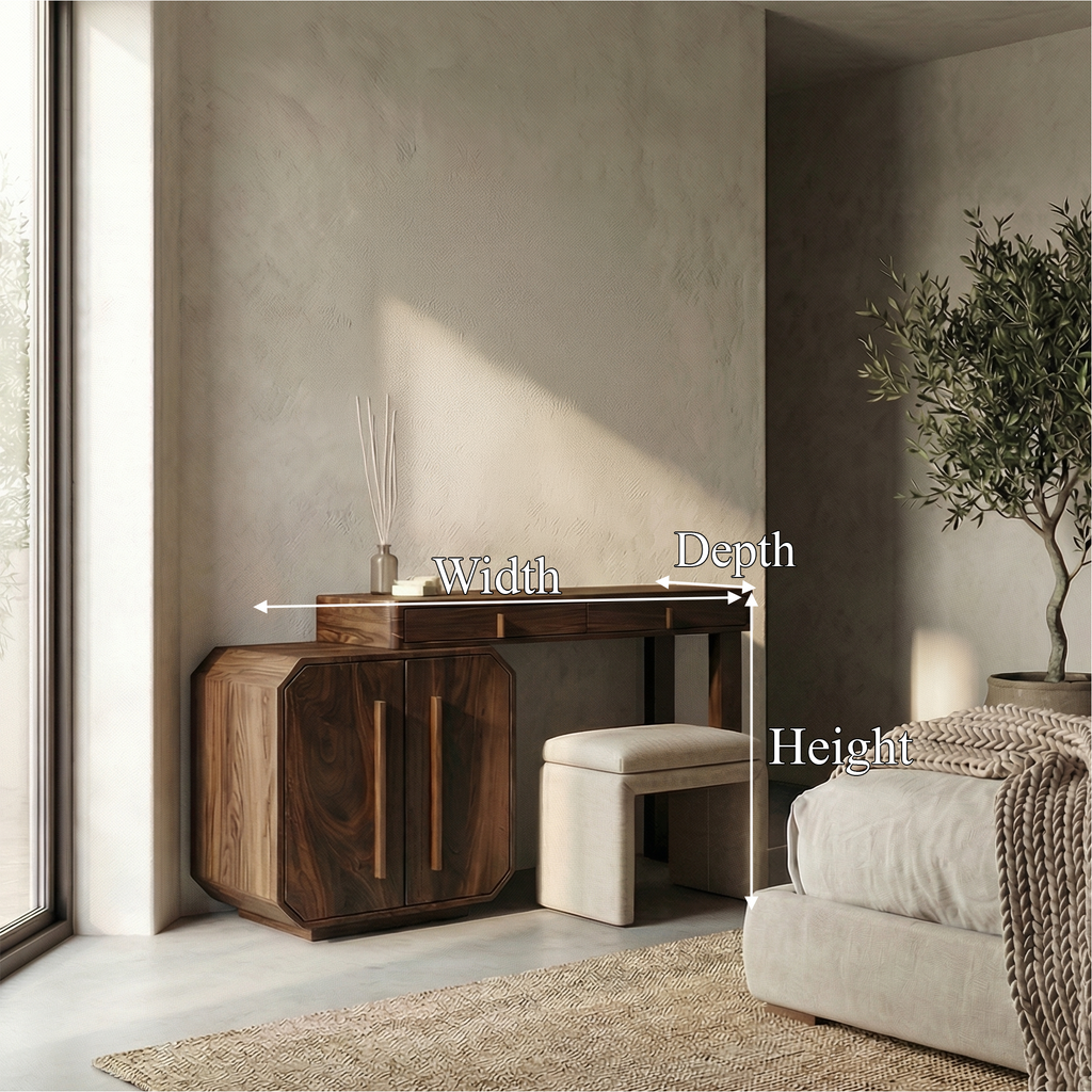 Contemporary Dressing Table With Storage Cabinet Sculptural Design For Bedroom