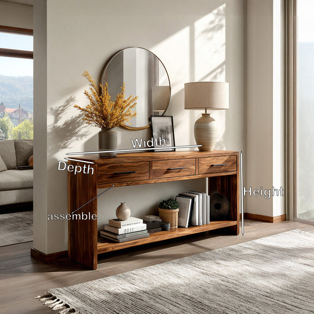 Console Table With Drawers, Solid Wood Entryway Table