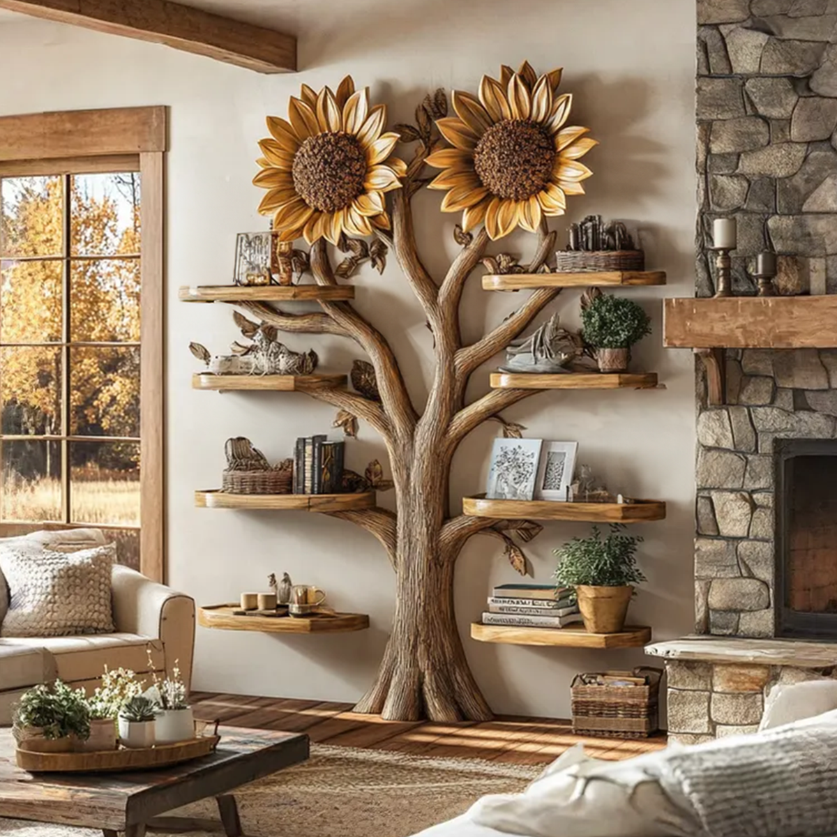 Driftwood Branch Tree Bookshelf Wall Mounted Shelf