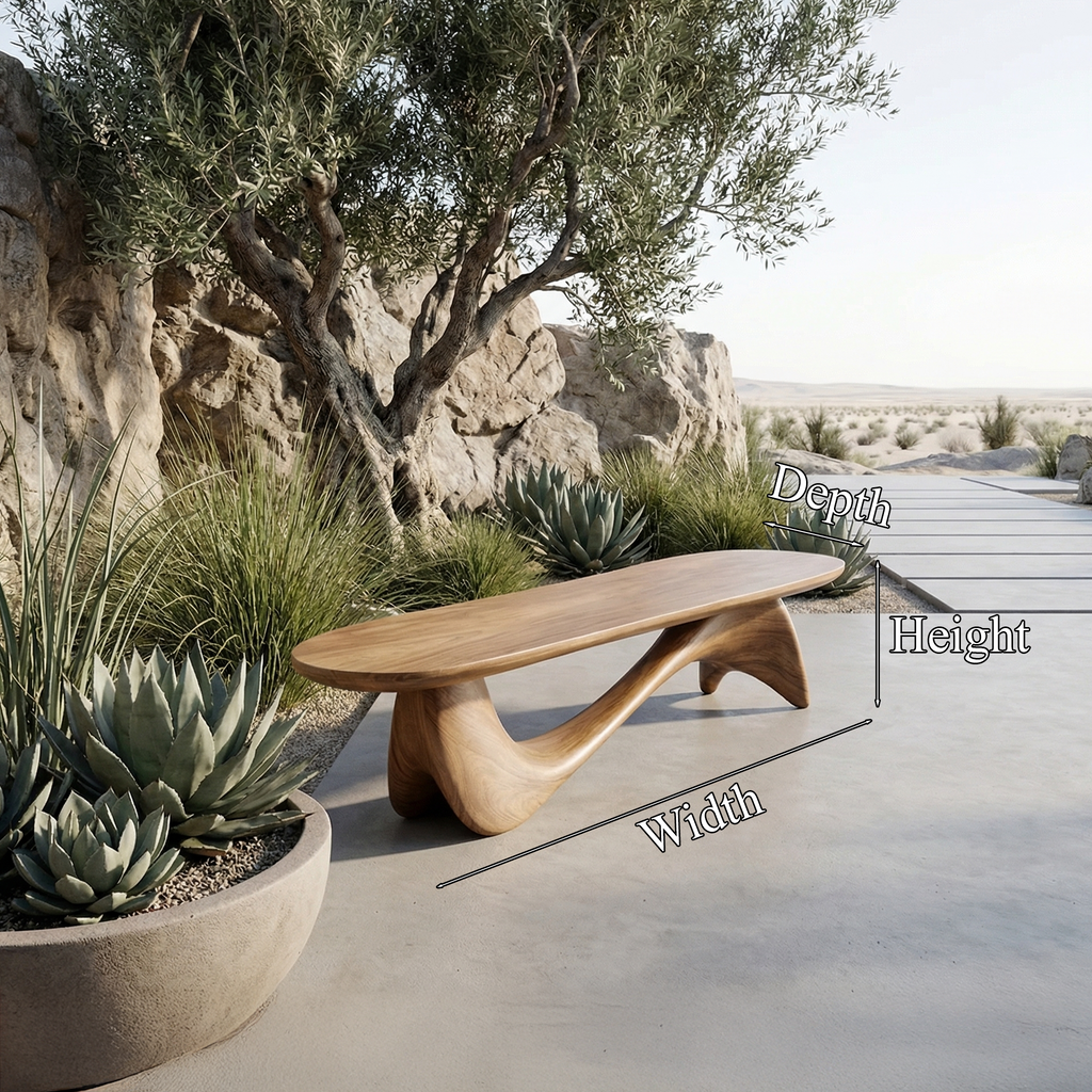 Wave Bench, Curved Solid Wood Sculptural Seat for Entryway