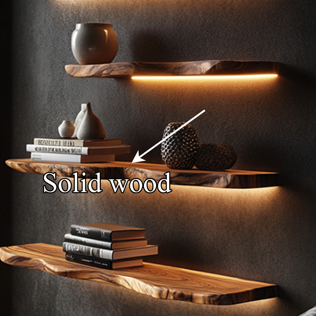 Wood Wall Shelf, Rustic Floating Slab for Living Room or Office