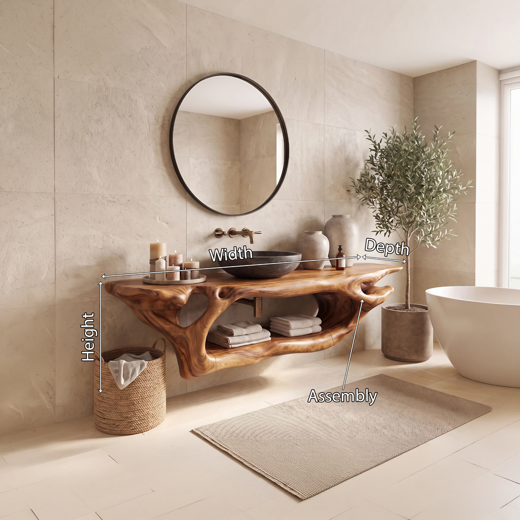 Rustic Bathroom Vanity, Live Edge Solid Wood Floating Sink Shelf