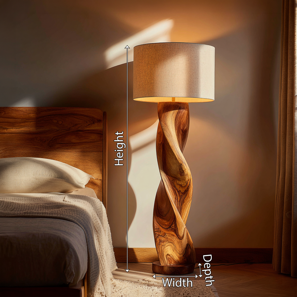 Industrial Sculptural Table Lamp, Modern Wood & Metal Geometric Ambient Nightlight for Entryway Console & Living Room Corner