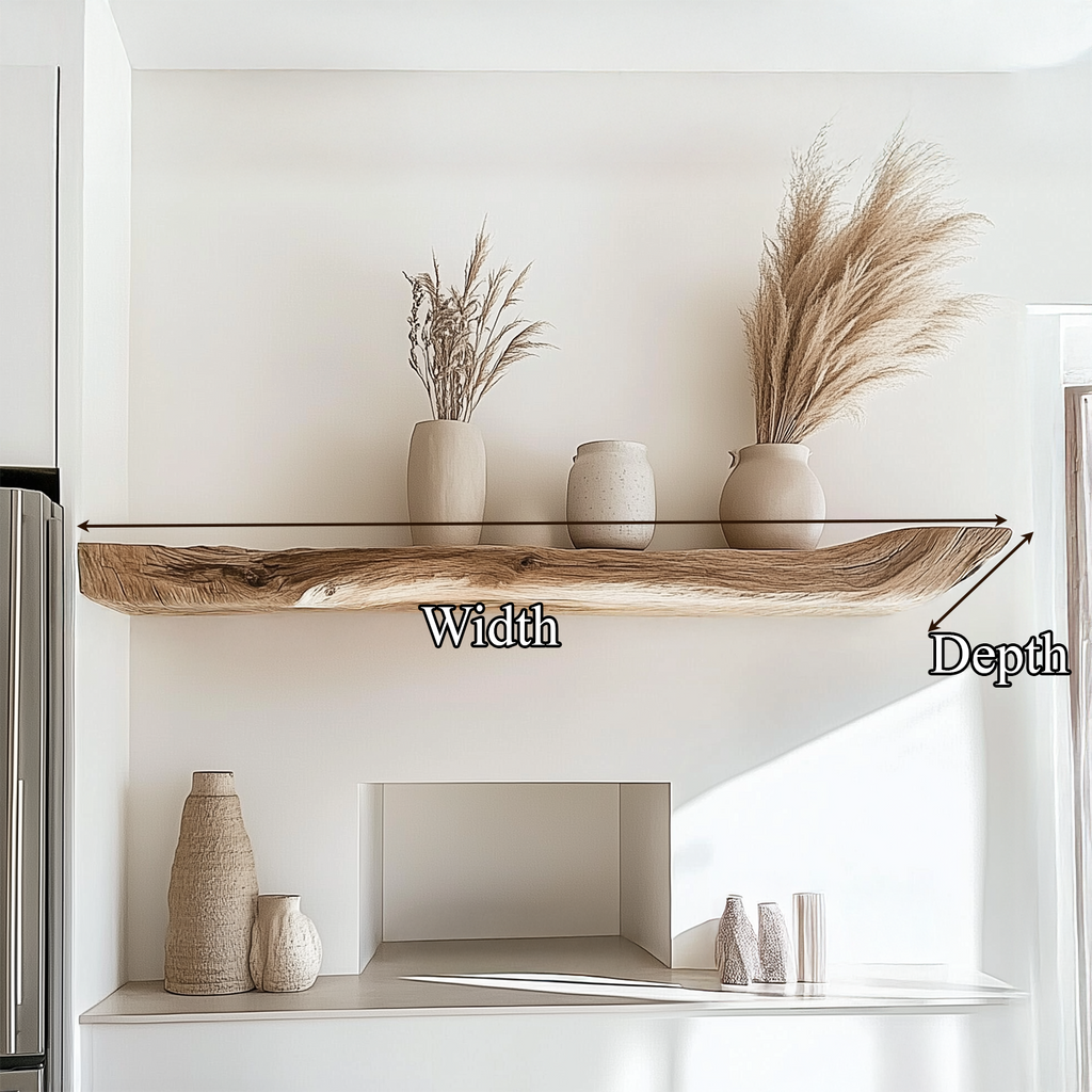 Live Edge Floating Shelf, Boho Wooden Kitchen Wall Shelf