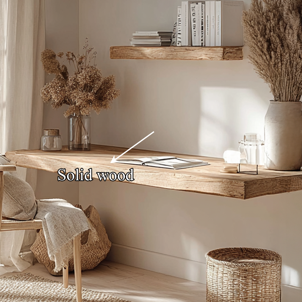 Floating Desk, Live Edge Wall Mounted Wood Desk for Small Spaces