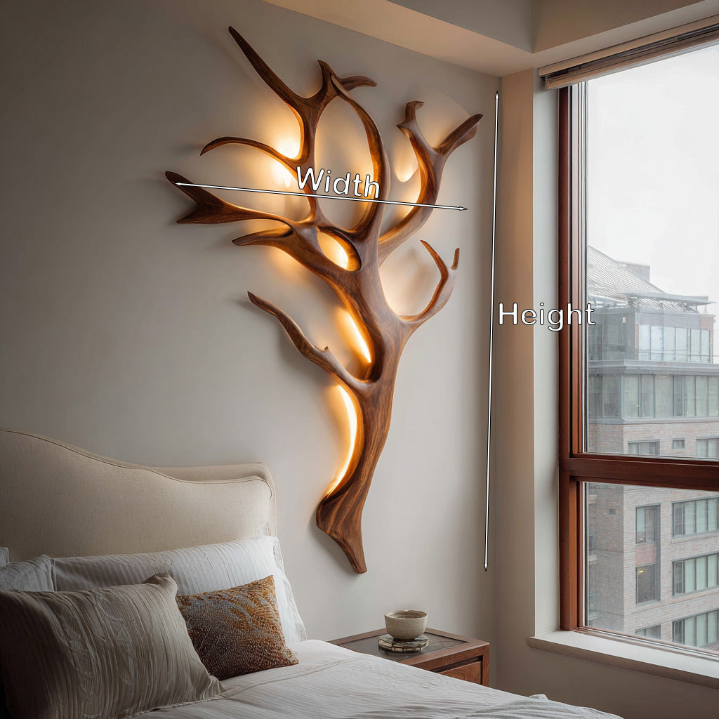 Branch Wall Lamp, Rustic Wooden Sconce Light and Wall Sculpture
