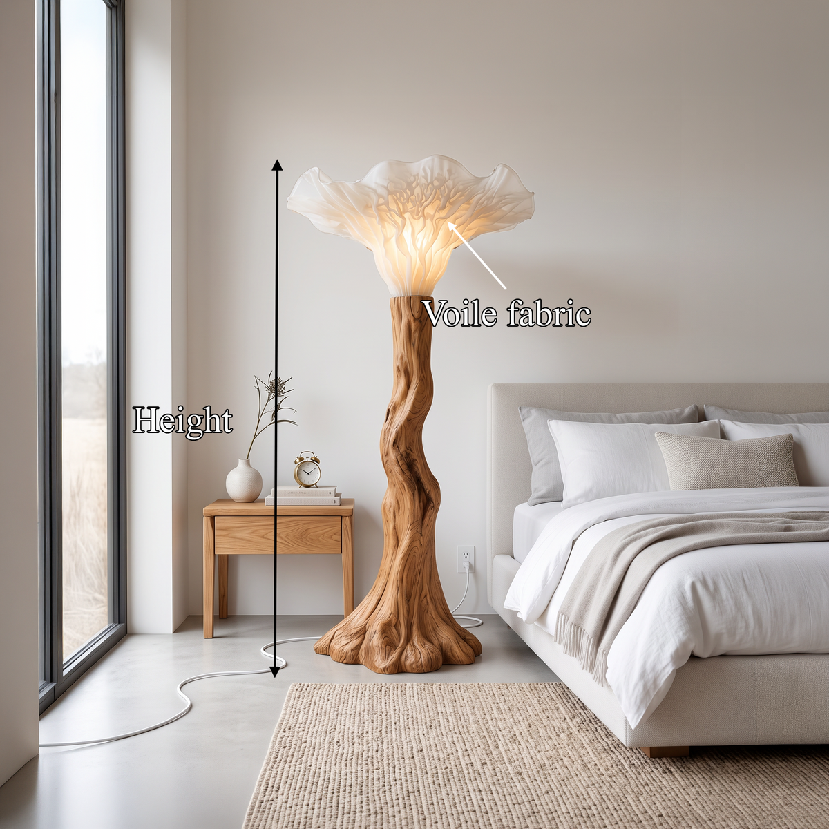 Japandi Floor Lamp Carved Mushroom Base Living Room